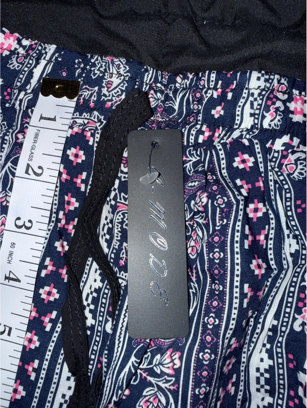 Cali Mode Women's Navy Blue Floral Patterned Shorts with Black Trim